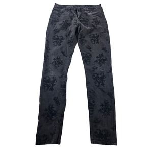 Mia toothpick skinny size 4 floral black stretch career casual jeans pants ^